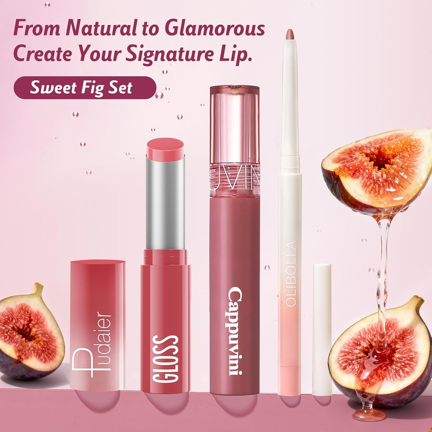 image:imageKIMUSE 3 Pack Lip Combo Set Lip Liner Lipstick amp Gloss Sweet Fig SetSweet Fig Set