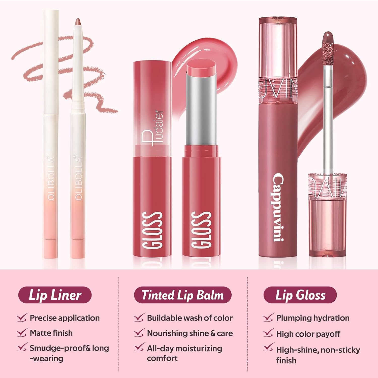 image:imageKIMUSE 3 Pack Lip Combo Set Lip Liner Lipstick amp Gloss Sweet Fig SetSweet Fig Set