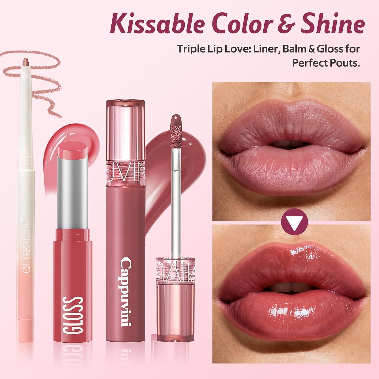 image:imageKIMUSE 3 Pack Lip Combo Set Lip Liner Lipstick amp Gloss Sweet Fig SetSweet Fig Set