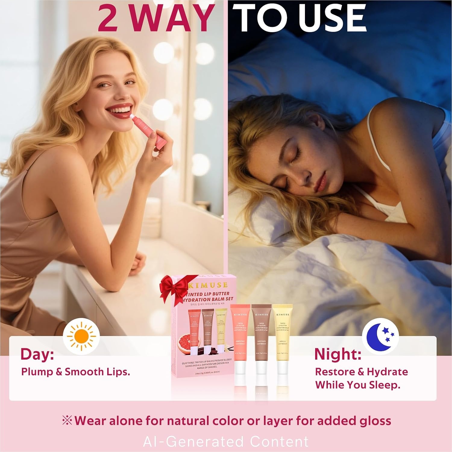 image:imageKIMUSE 3 Pack Tinted Lip Balm Ceramide amp Hyaluronic Acid Glossy FinishVanilla Chocolate Grapefruit