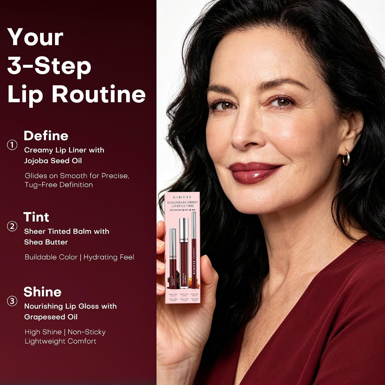 image:imageKIMUSE 3Step Plumping Lip Combo Set for Mature Skin Liner Balm amp Gloss