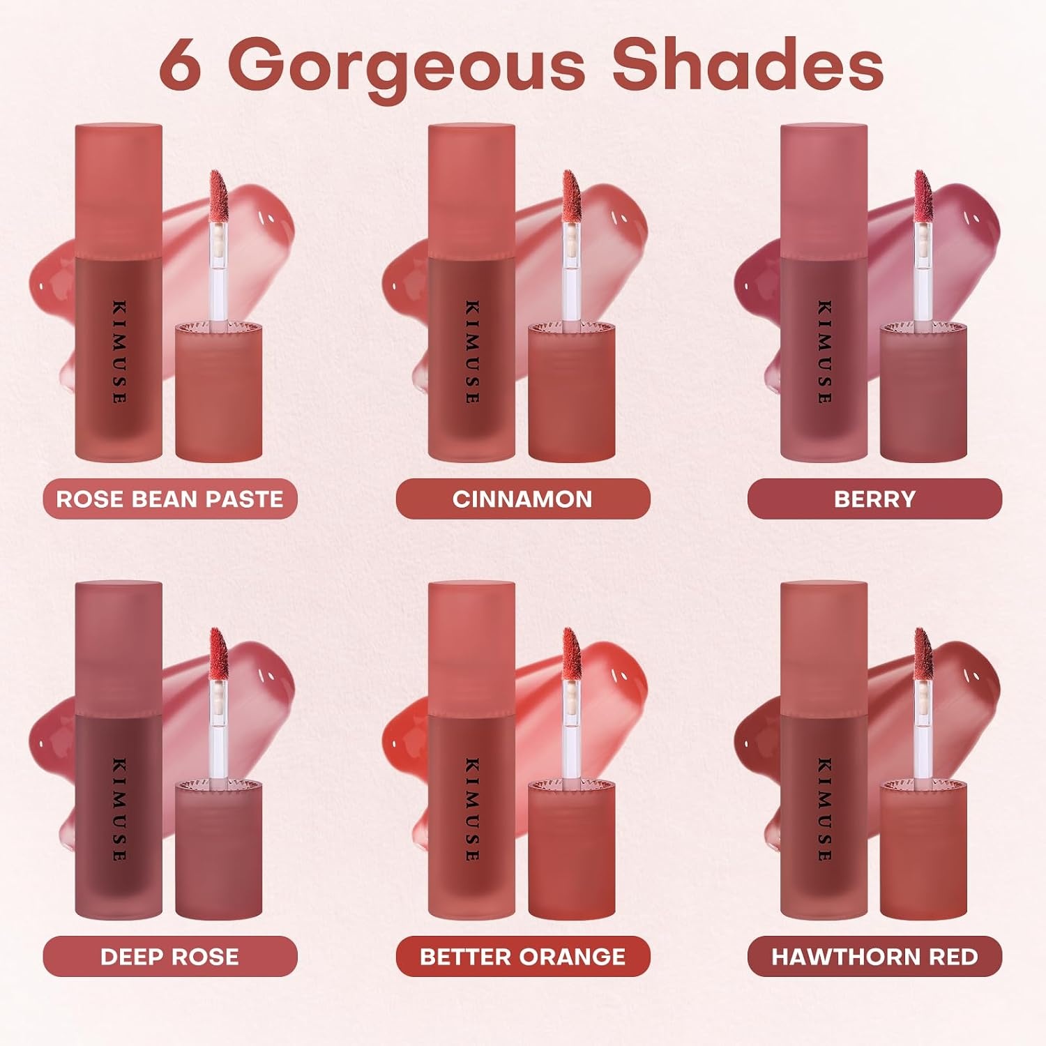 image:imageKIMUSE Water Gel Lip Tint 6Colors Set Highly Pigmented Glossy Lip Stains6PCS