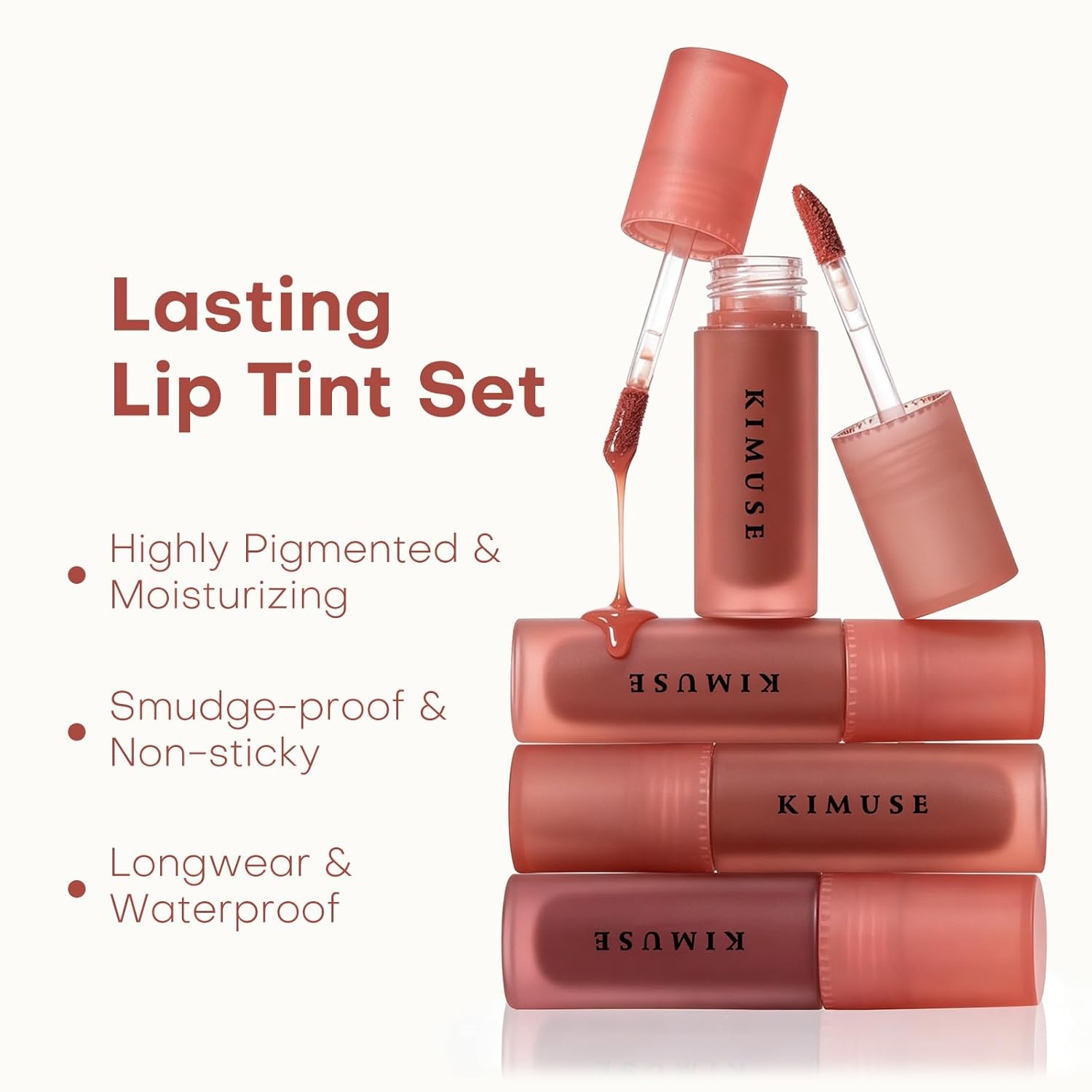 image:imageKIMUSE Water Gel Lip Tint 6Colors Set Highly Pigmented Glossy Lip Stains6PCS