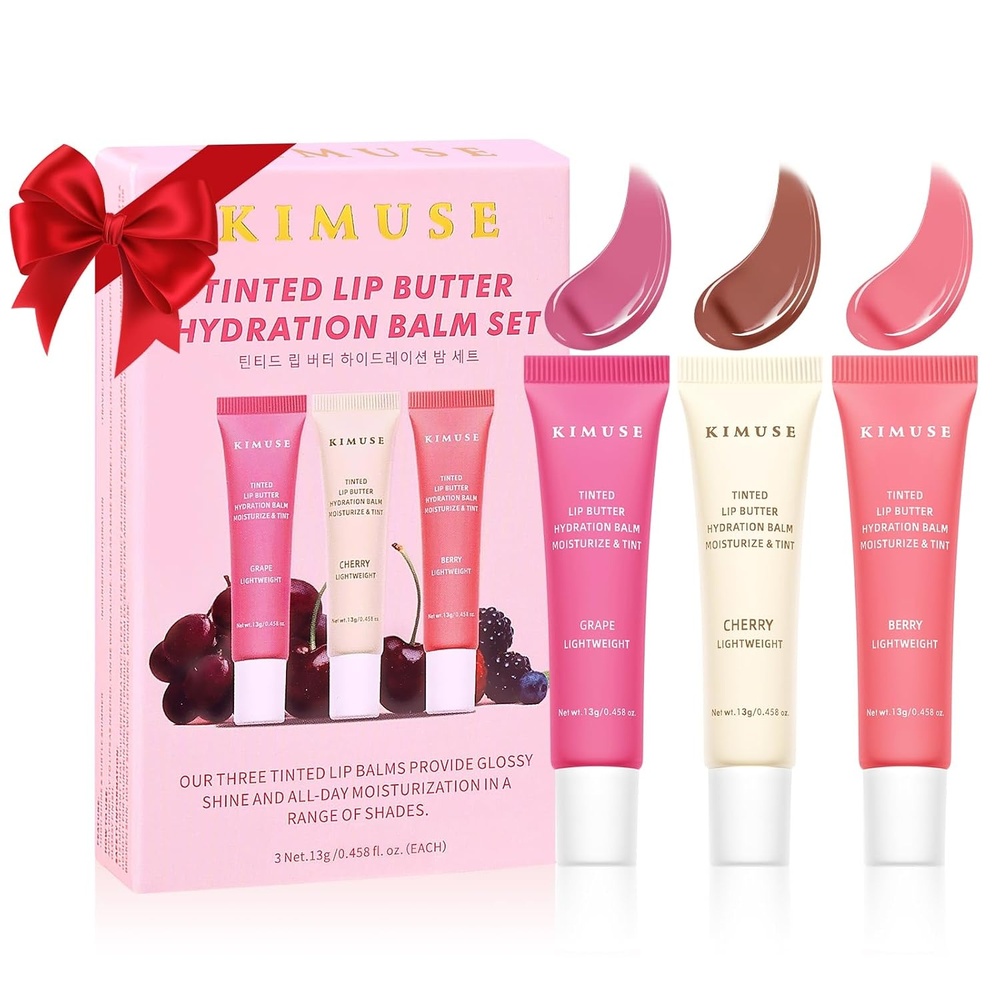 image:imageKIMUSE 3 Pack Tinted Lip Balm Ceramide amp Hyaluronic Acid Glossy FinishBerry Grape Cherry